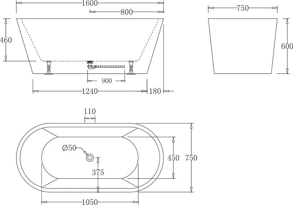 Акриловая ванна BelBagno BB71-1600-W0 160x75 см, отдельностоящая, белая, овальная, на ножках Sancos — официальный сайт