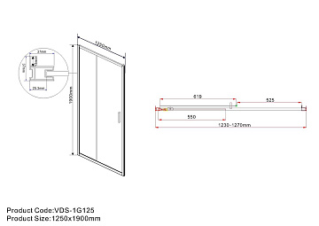 Душевая дверь в нишу Vincea Garda VDS-1G125CLG 125 см, профиль брашированное золото, стекло прозрачн