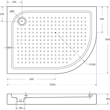 Поддон для душа BelBagno Tray L 100х80 R550 с сифоном