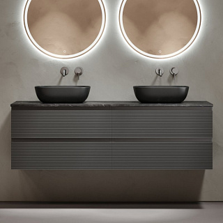 Тумба с раковиной Sancos Folk 160 grey soft, столешница черный мрамор TT160A1, раковина CN6009MB