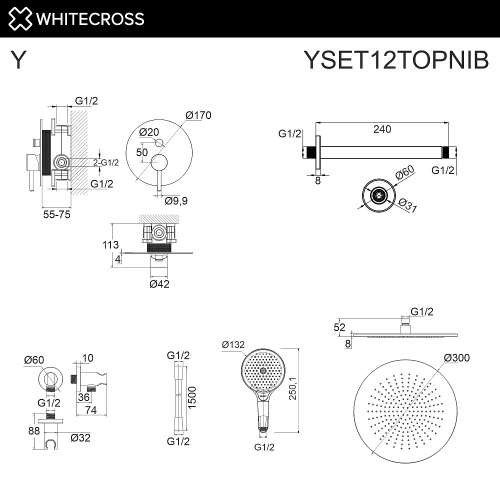 Душевой комплект WHITECROSS Y YSET12TOPNIB, С ВНУТРЕННЕЙ ЧАСТЬЮ, брашированный никель Sancos — официальный сайт