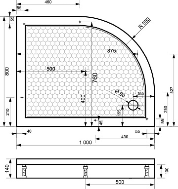 Поддон для душа Эстет Омега R 100x80