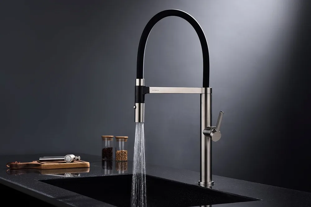 Смеситель для кухни Paulmark Leader Le214101-NI с гибким изливом, никель Sancos — официальный сайт