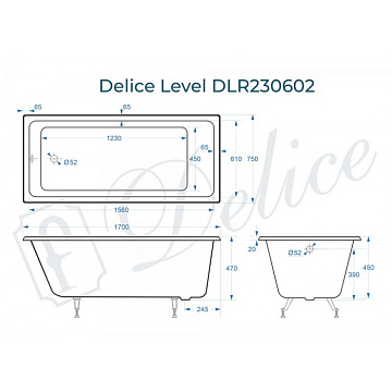 Чугунная ванна Delice Level 170х75 см