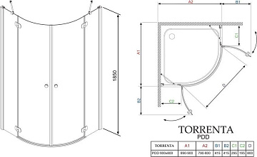 Душевой уголок Radaway Torrenta PDD/E 90x80 прозрачное стекло