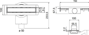 Душевой трап (лоток) Plumberia Selection PSM Modular 70 см, золото брашированное