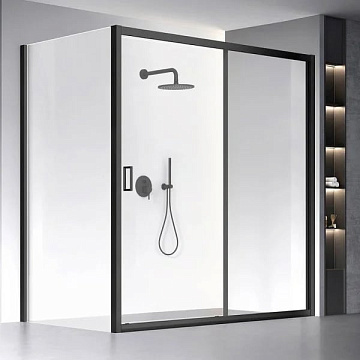 Душевой уголок Veconi Rovigo RV-060B 180х110 см, профиль матовый черный, стекло прозрачное