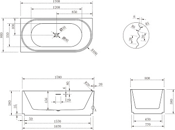 Акриловая ванна Abber 170x80 см, левая, AB9438-1.7 L