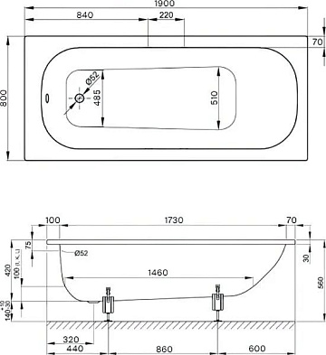 Стальная ванна Bette Form 190x80 см, встраиваемая, с антискользящим покрытием, с шумоизоляцией