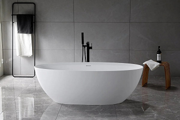 Ванна из искусственного камня Vincea VBT-4S01MW 170x75 см, отдельностоящая, матовая белая, овальная,