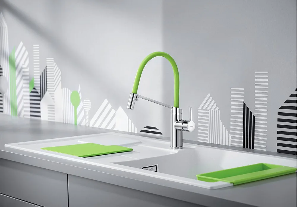 Смеситель для кухни Blanco Viu-S 524813 с гибким изливом, 4 цветных съемных шланга Sancos — официальный сайт