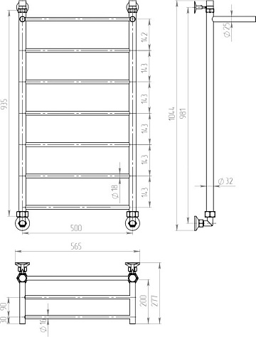 Полотенцесушитель водяной Двин FJ, 100x50 К1 1"-1/2" с полкой, полированный хром