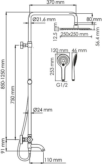 Душевая стойка Wasserkraft Berkel A188.254.155.WM Thermo, с термостатом, белая