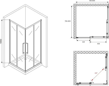Душевой уголок Abber Schwarzer Diamant AG02080BH 80x80, профиль черный, стекло прозрачное