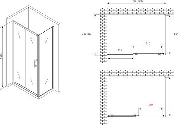 Душевой уголок Abber Schwarzer Diamant AG301005-S805 100x80, профиль хром, стекло прозрачное