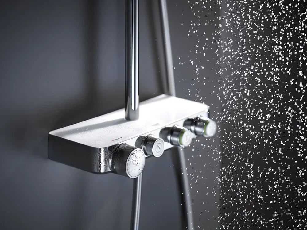 Душевая стойка Grohe Euphoria SmartControl 310 Duo 26507LS0, белая луна, с термостатом Sancos — официальный сайт