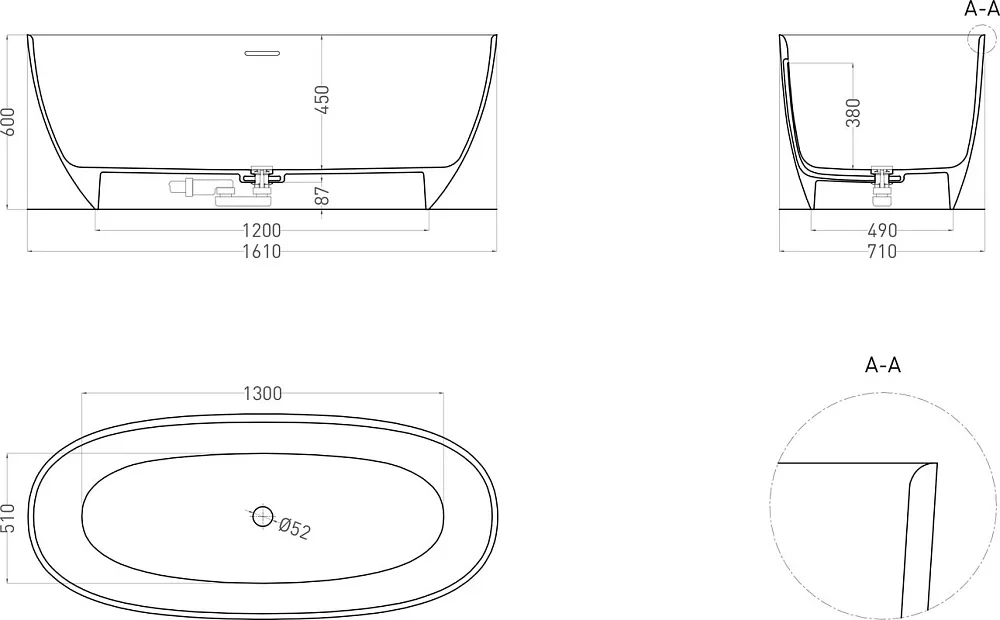 Ванна из искусственного камня Salini Alda S-Sense 160x70 см, отдельностоящая, белая, овальная, со сл Sancos — официальный сайт
