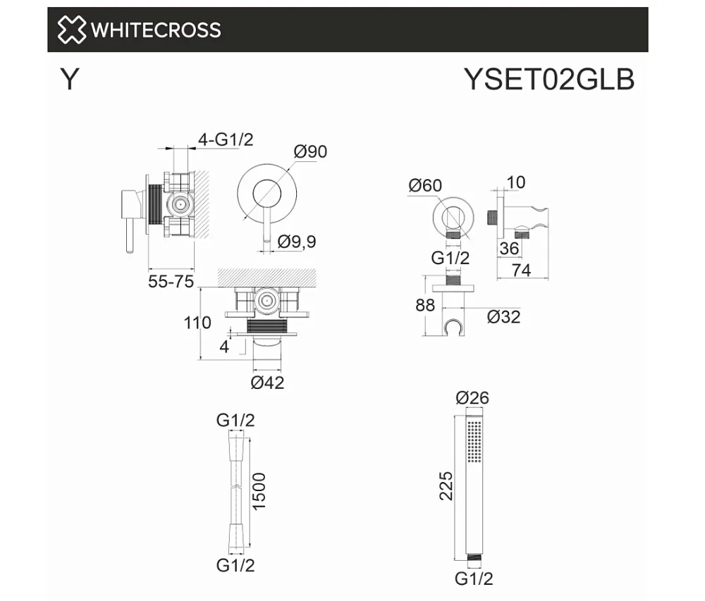 Душевой комплект WHITECROSS Y YSET02GLB С ВНУТРЕННЕЙ ЧАСТЬЮ, брашированное золото Sancos — официальный сайт