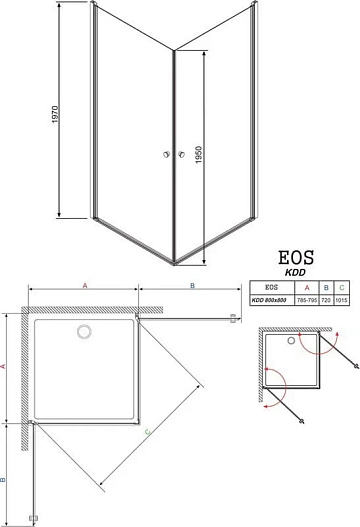 Душевой уголок Radaway EOS KDD 80 прозрачное стекло