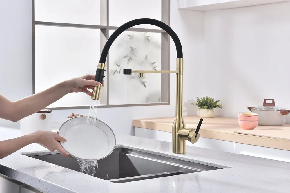 Смеситель для кухни Paulmark Magneto One Ma213188-LG, светлое золото Sancos — официальный сайт