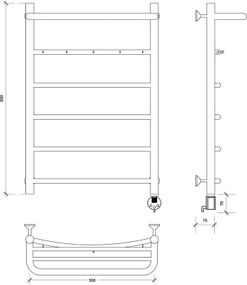 Полотенцесушитель электрический Secado Милан 1 КСП 80x50, графит, R
