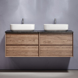 Тумба с раковиной Sancos Marmi 2.0 140 дуб чарльстон, столешница черный мрамор TT140A1X, раковина CN