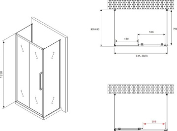 Душевой уголок Abber Schwarzer Diamant AG30100H-S85-S85 100x85, профиль хром, стекло прозрачное