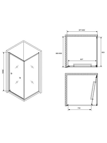 Душевой уголок Abber Schwarzer Diamant AG0A090B 90х90 см, профиль матовый черный, стекло прозрачное