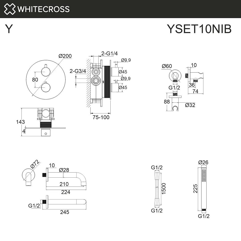 Душевой комплект WHITECROSS Y YSET10NIB, С ВНУТРЕННЕЙ ЧАСТЬЮ, брашированный никель Sancos — официальный сайт