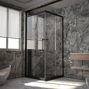 Душевой уголок Veconi Premium Trento PTC-20B 110x80, профиль черный матовый, стекло прозрачное