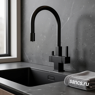 Смеситель для кухни Sancos Arno SC4005MB с гибким изливом, матовый черный