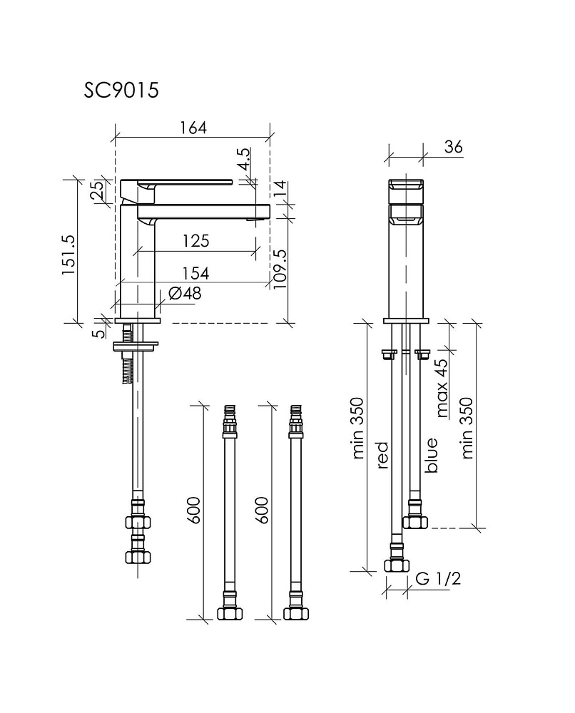 Смеситель для раковины Sancos Studio, брашированная бронза, PVD покрытие, SC9015BB
