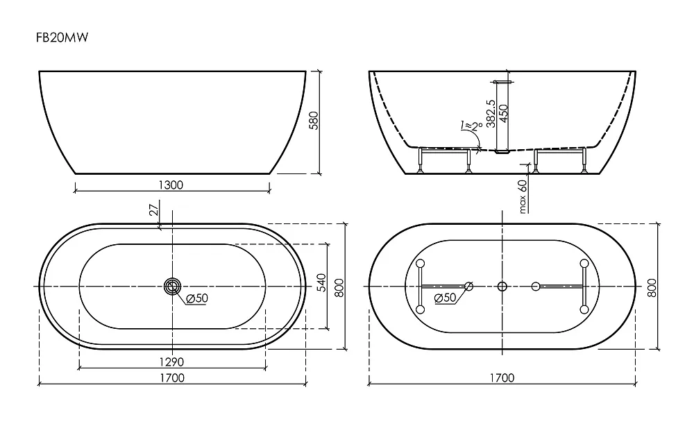 Акриловая ванна Sancos Leaf FB20MW 170x80 см, отдельностоящая, белая, с каркасом Sancos — официальный сайт