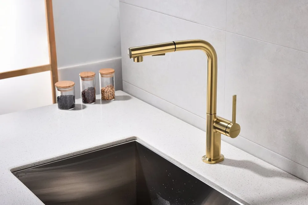 Смеситель для кухни Paulmark Neo Ne214419-SBG светлое брашированное золото Sancos — официальный сайт