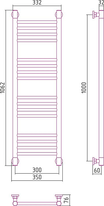 Полотенцесушитель водяной Сунержа Богема + 100x30, прямая