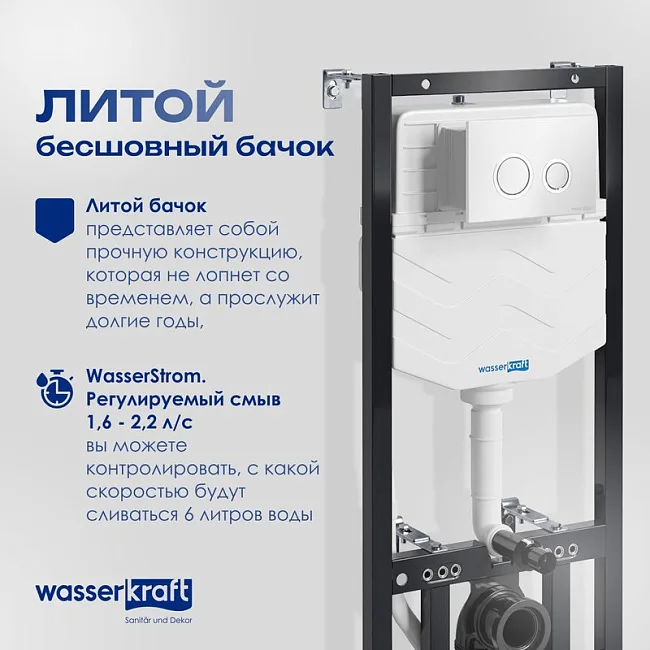 Система инсталляции для унитазов Wasserkraft Aller 10TLT.010.ME.WH01, с кнопкой смыва белой Sancos — Оригинал