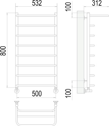 Полотенцесушитель водяной Terminus Полка П8, 500x800 с полкой