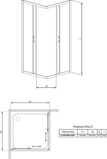 Душевой уголок Radaway Premium Plus D 80x90x190 прозрачное стекло
