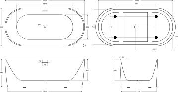 Акриловая ванна BelBagno 170x80 см, BB411-1700-800-MATT