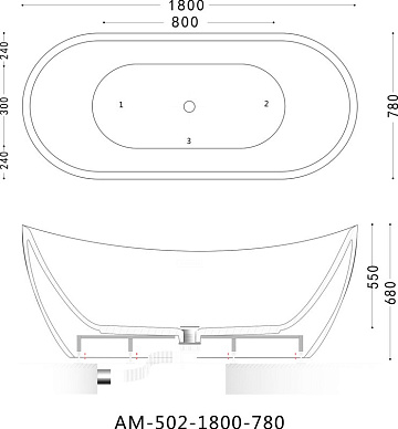 Акриловая ванна Art&Max 180x80 см, AM-502-1800-780