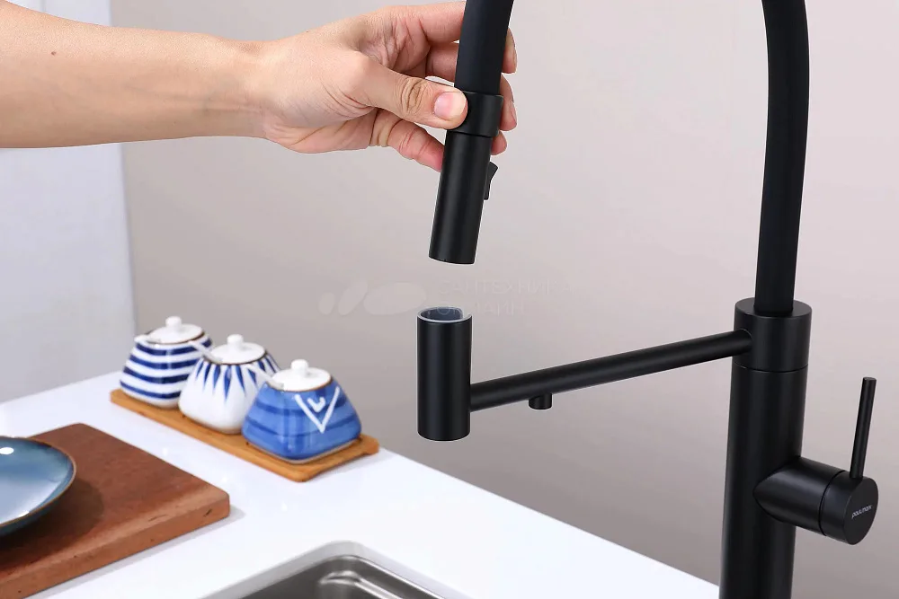 Смеситель для кухни Paulmark Ganymede Ga213199-AN с гибким изливом, антрацит Sancos — официальный сайт