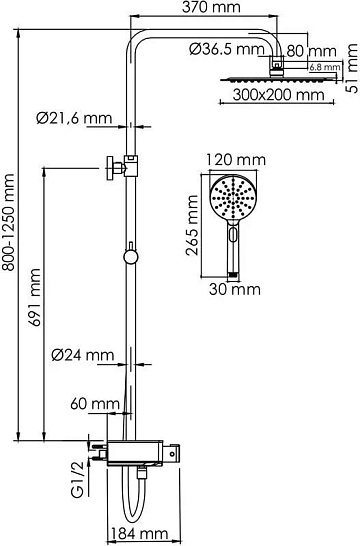 Душевая стойка Wasserkraft Aller A113.069.127.CH Thermo, с термостатом, хром