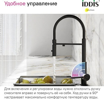 Смеситель для кухни IDDIS Ace ACEBLFFi05, черный матовый, с гибким изливом