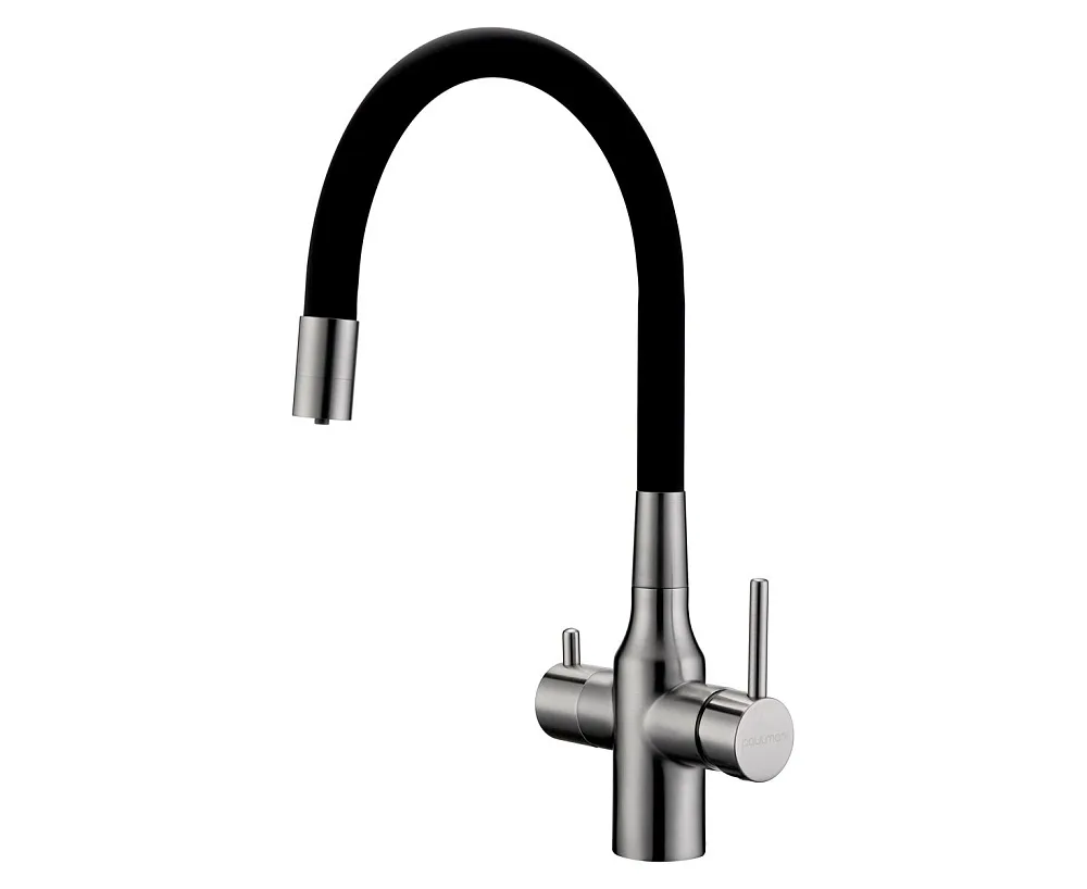 Смеситель для кухни Paulmark Salix Sa213419-BS, с гибким изливом,  брашированная сталь Sancos — официальный сайт