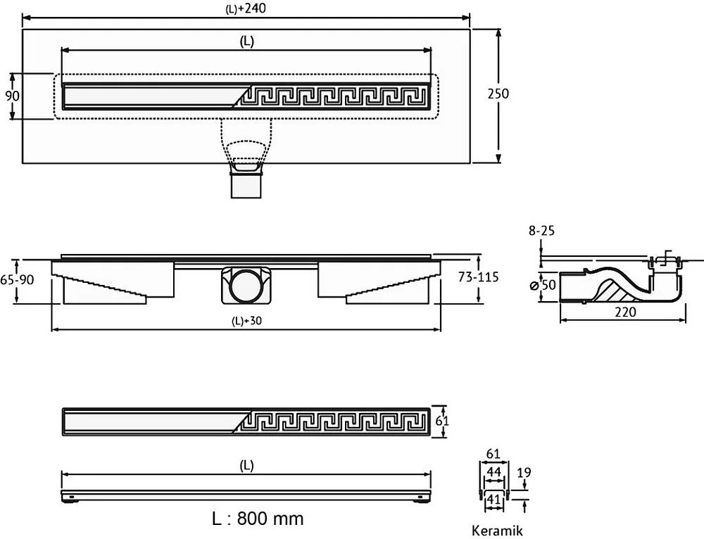 Душевой трап (лоток) Berges B1 Keramik 091119 80 см Sancos — официальный сайт