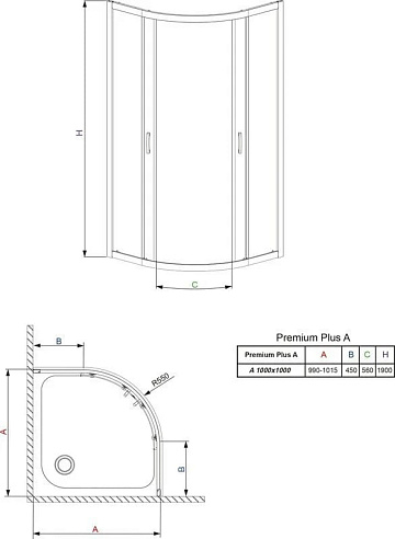 Душевой уголок Radaway Premium Plus A 100x190 стекло фабрик