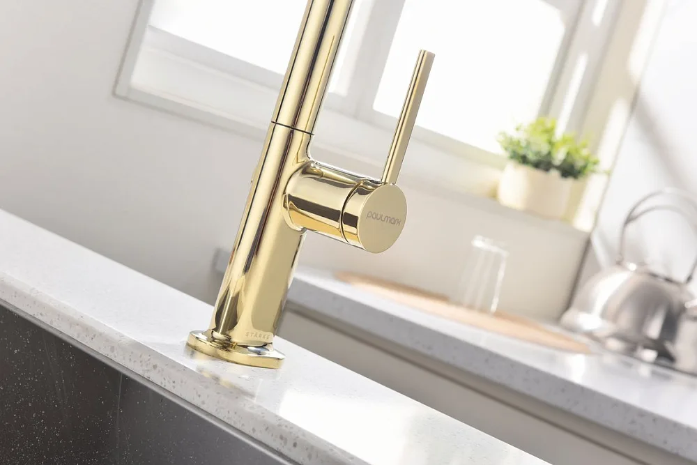 Смеситель для кухни Paulmark Neo Ne214419-G, золото Sancos — официальный сайт