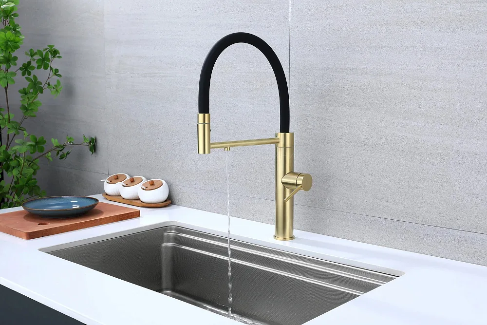 Смеситель для кухни Paulmark Ganymede Ga213199-LG с гибким изливом, светлое золото Sancos — официальный сайт