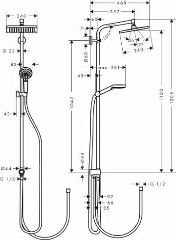Душевая стойка Hansgrohe Crometta E 240 1jet Showerpipe Reno 27289000 EcoSmart