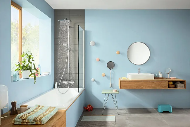 Душевая стойка Hansgrohe Croma 27687000, для ванны с душем, с термостатом Sancos — Оригинал